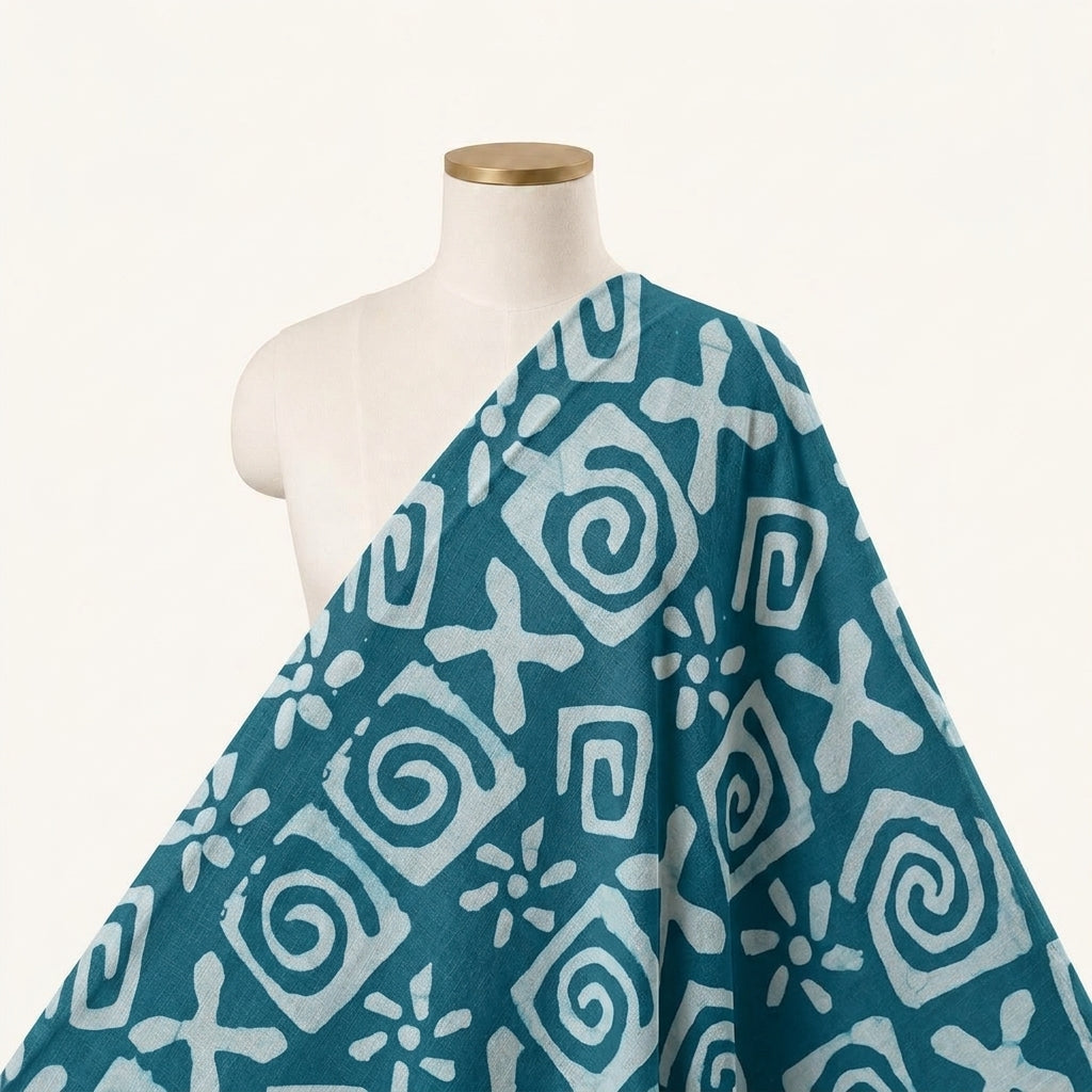 Batik Green Batik Cotton Fabric Draped as a saree