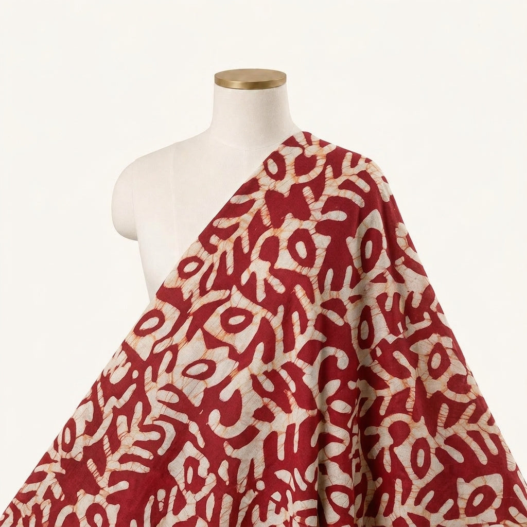 Batik Red Batik Cotton Fabric Draped as a saree