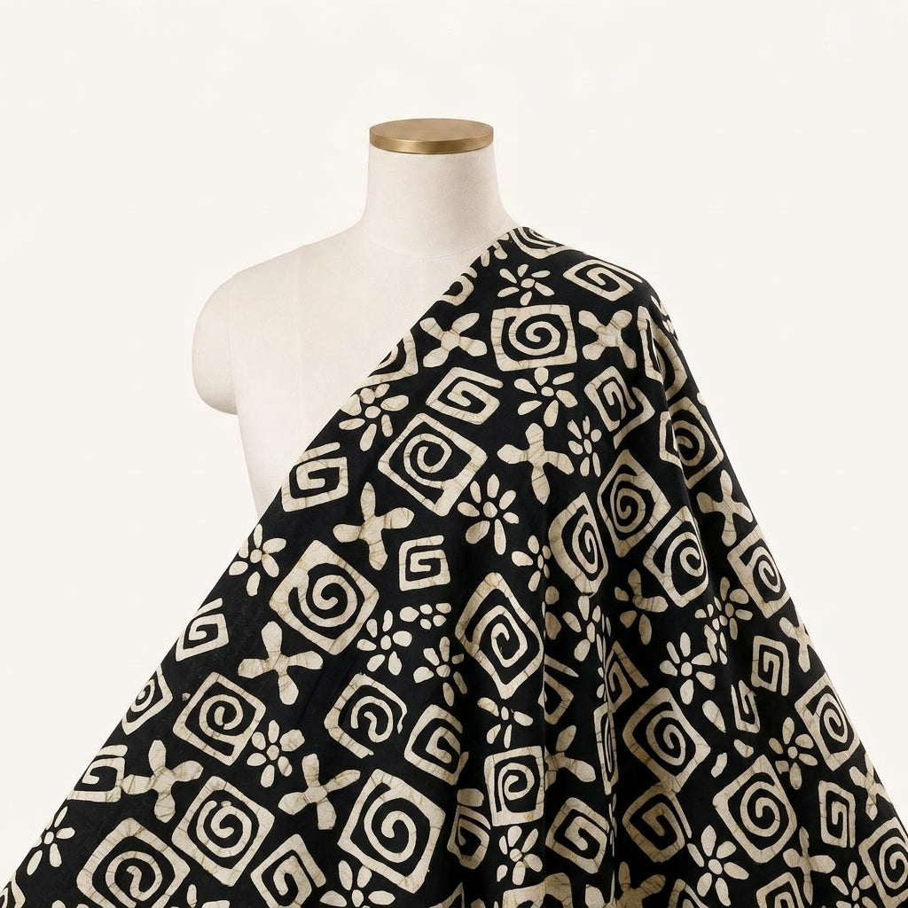 Batik Black Batik Cotton Fabric Draped as a saree