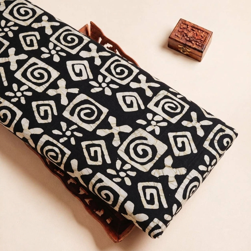 Folded Black Batik Cotton Fabric Highlighting and Texture