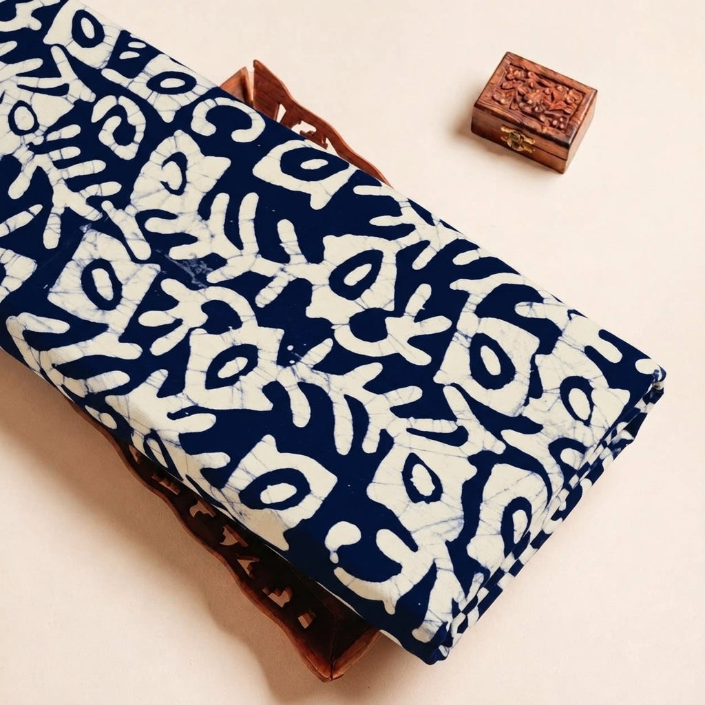 Folded Indigo Batik Cotton Fabric Highlighting and Texture