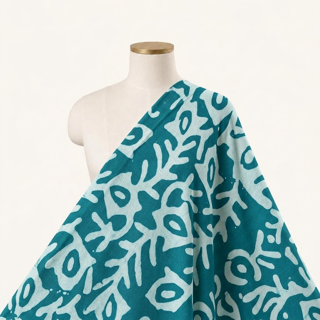 Batik Green Batik Cotton Fabric Draped as a saree