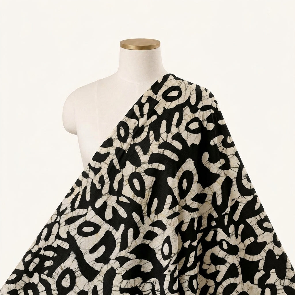 Batik Black Batik Cotton Fabric Draped as a saree