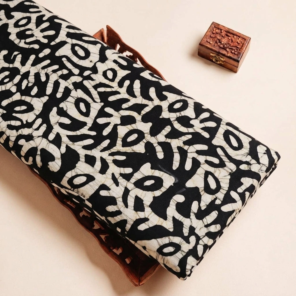 Folded Black Batik Cotton Fabric Highlighting and Texture