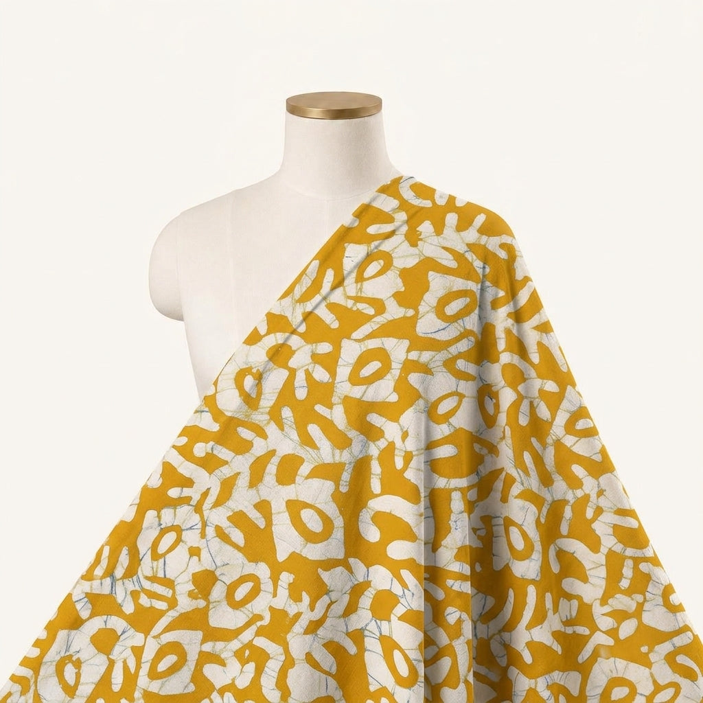 Batik Yellow Batik Cotton Fabric Draped as a saree