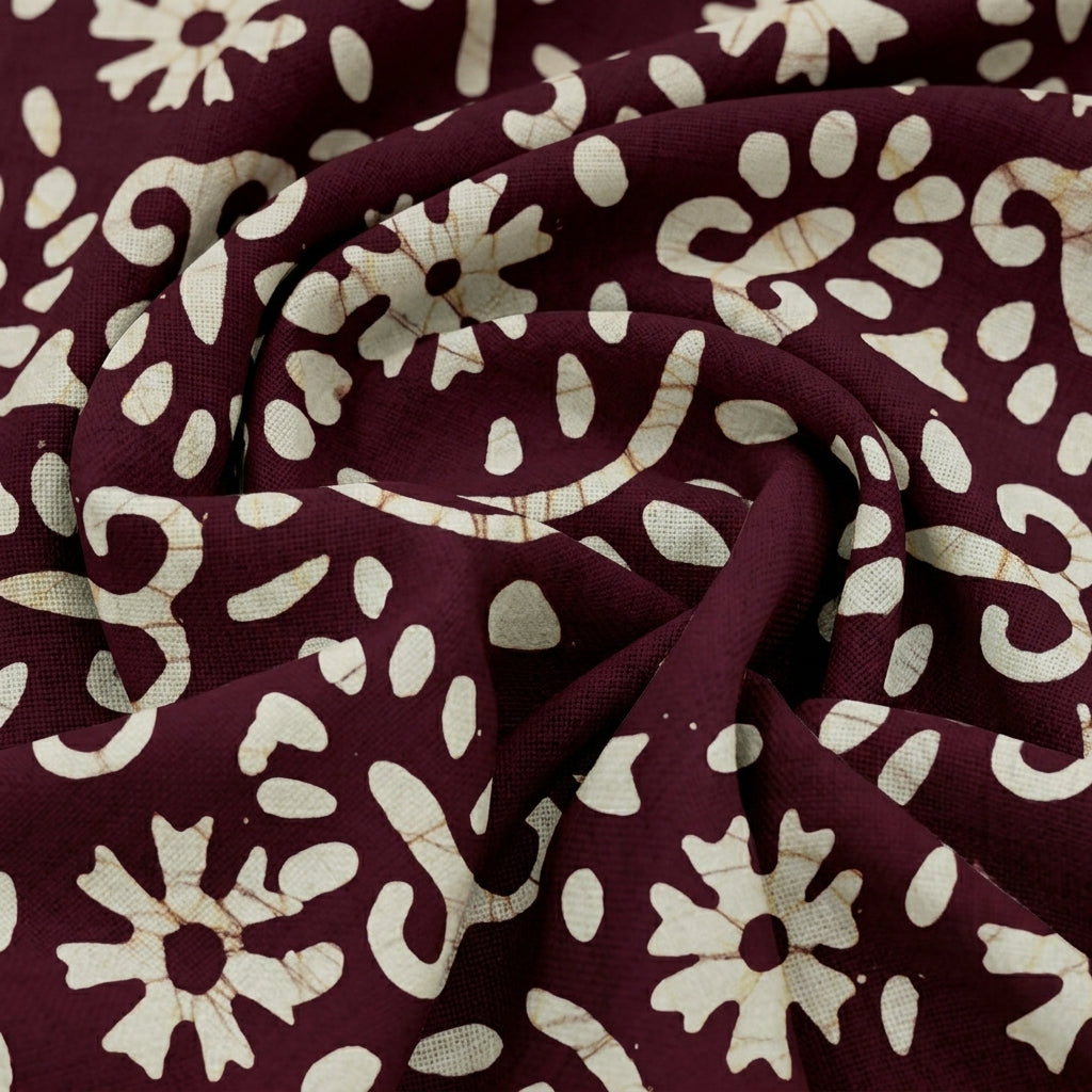 Swirled Batik Wine Batik Cotton Fabric