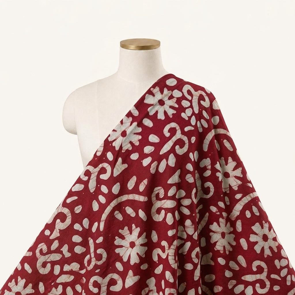 Batik Red Batik Cotton Fabric Draped as a saree