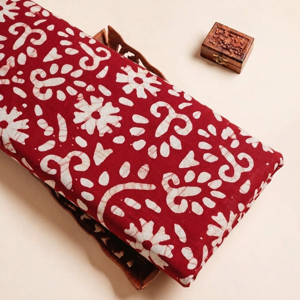 Folded Red Batik Cotton Fabric Highlighting and Texture