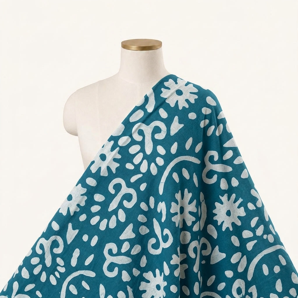 Batik Green Batik Cotton Fabric Draped as a saree