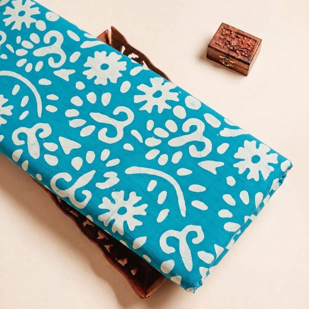 Folded Green Batik Cotton Fabric Highlighting and Texture