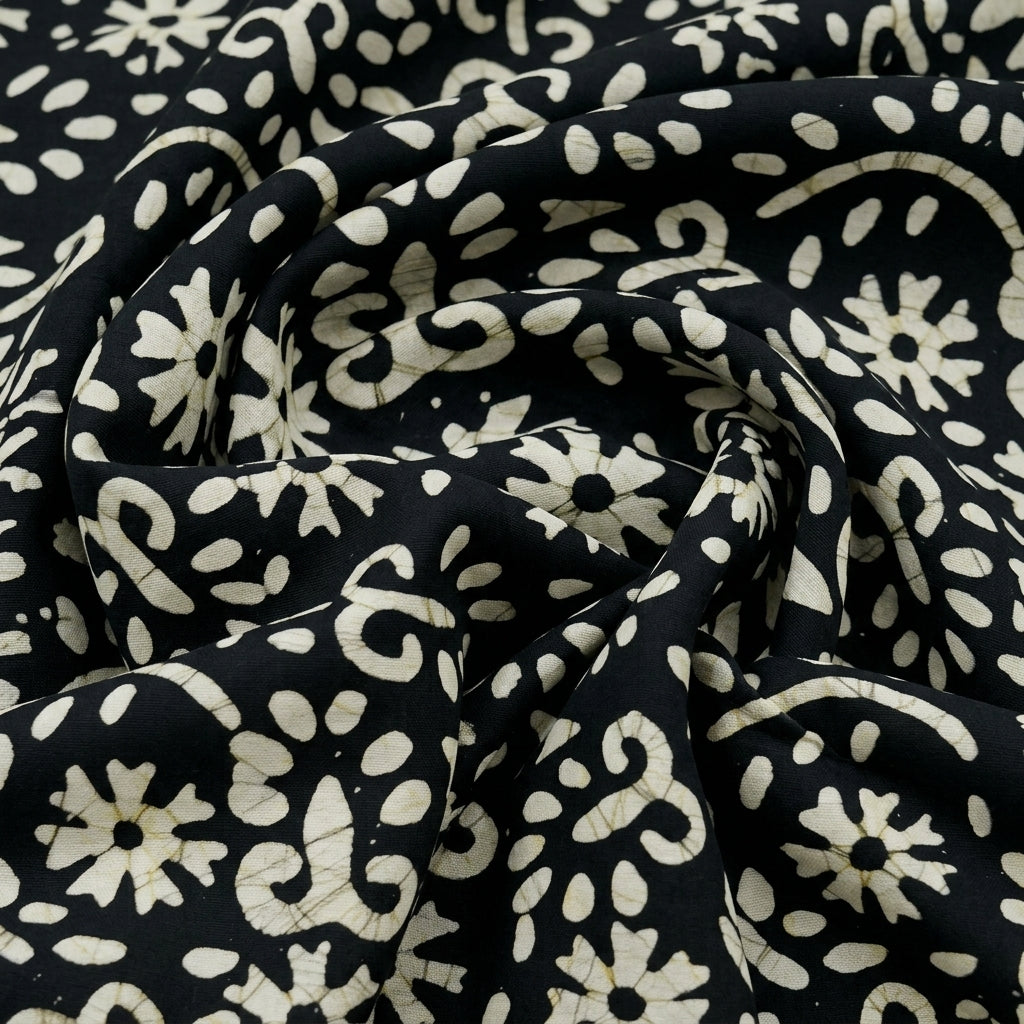Swirled Batik Black Batik Cotton Fabric