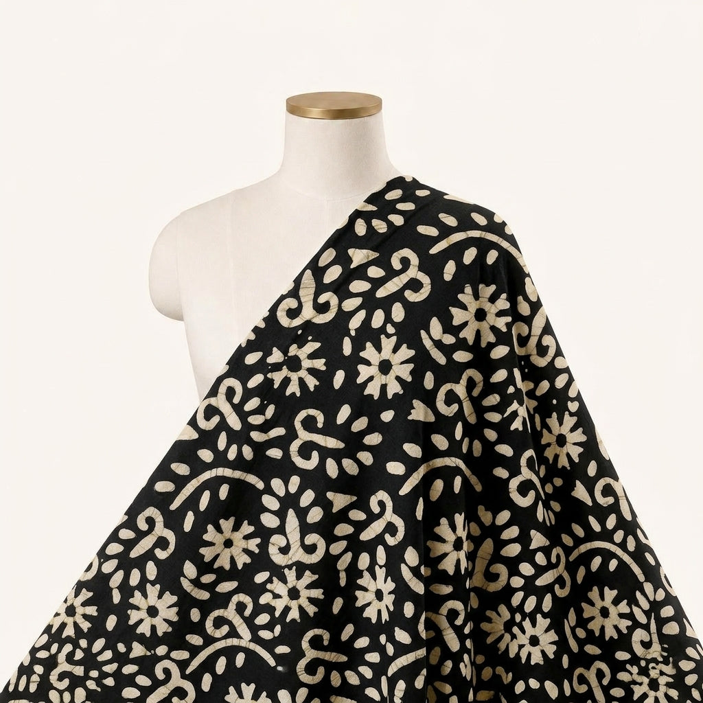 Batik Black Batik Cotton Fabric Draped as a saree