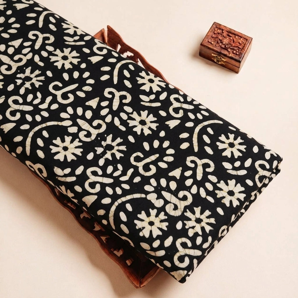 Folded Black Batik Cotton Fabric Highlighting and Texture