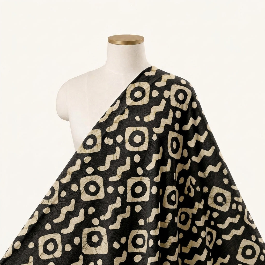 Batik Black Batik Cotton Fabric Draped as a saree