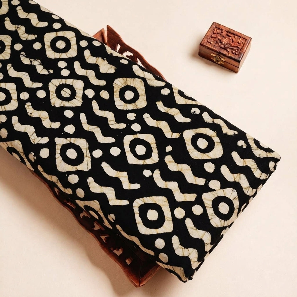 Folded Black Batik Cotton Fabric Highlighting and Texture