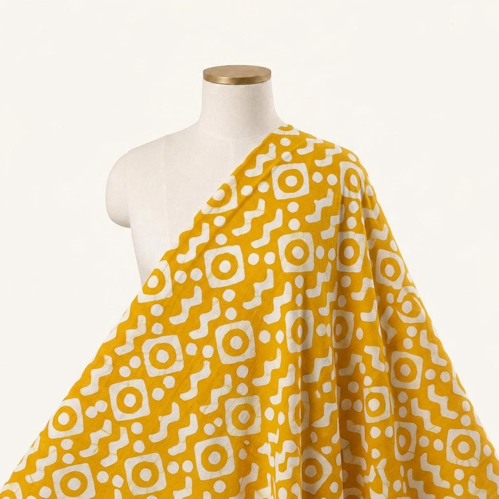 Batik Yellow Batik Cotton Fabric Draped as a saree