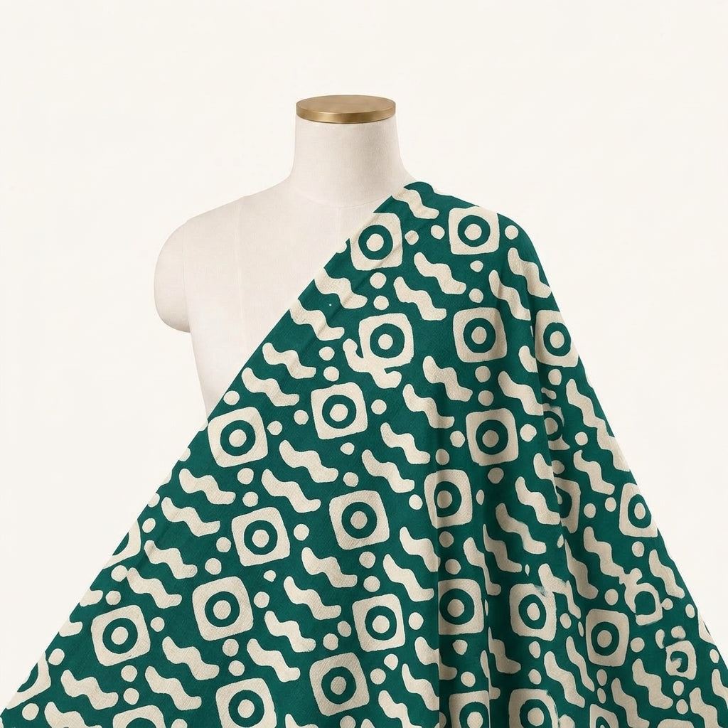 Batik Green Batik Cotton Fabric Draped as a saree