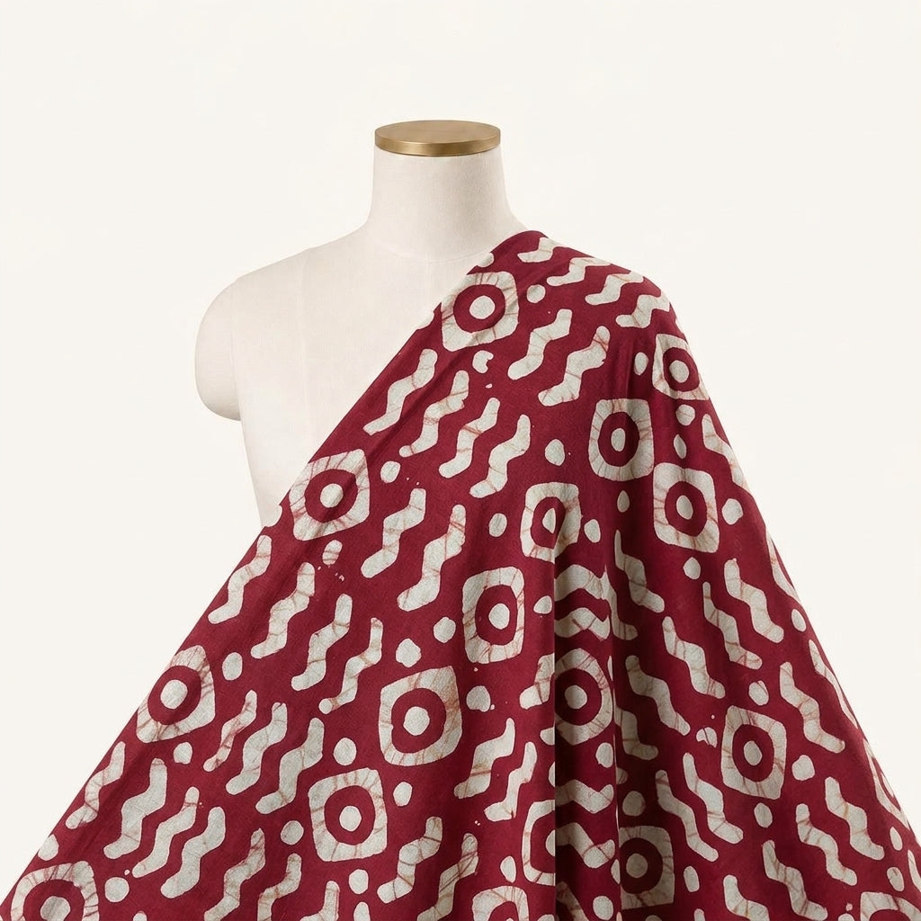 Batik Red Batik Cotton Fabric Draped as a saree