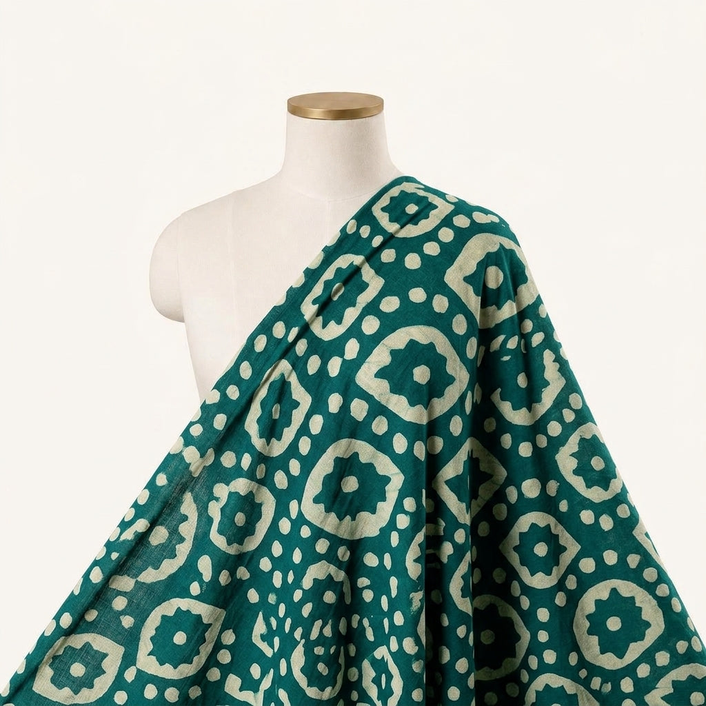 Batik Green Batik Cotton Fabric Draped as a saree