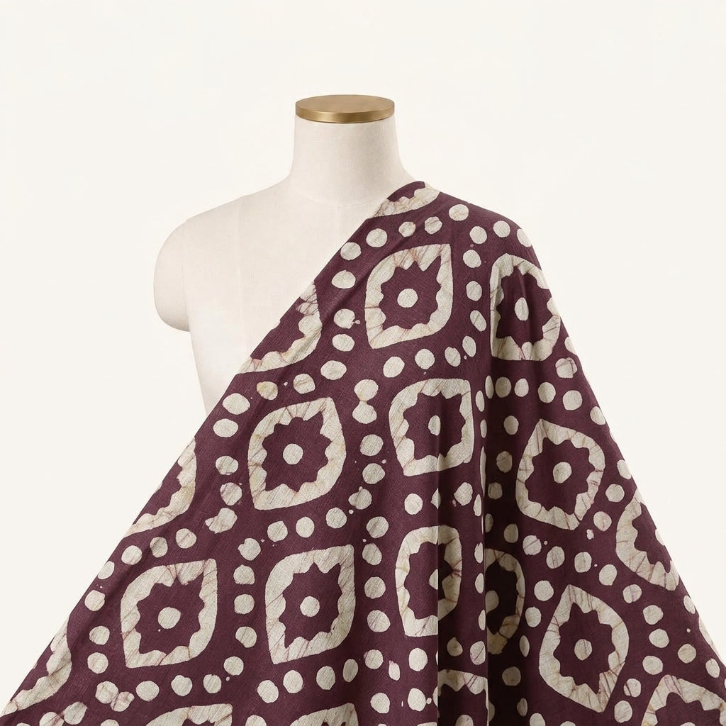 Batik Wine Batik Cotton Fabric Draped as a saree