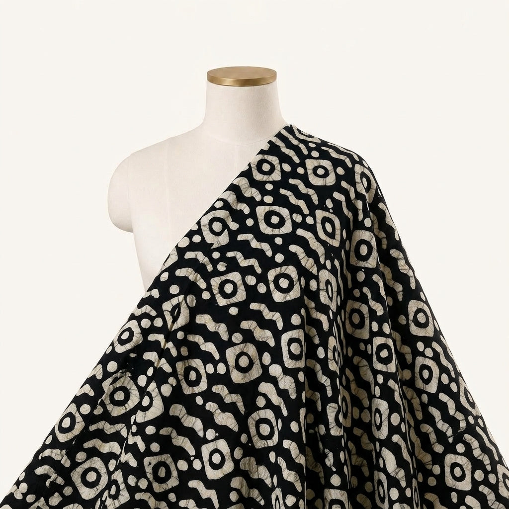 Batik Black Batik Cotton Fabric Draped as a saree