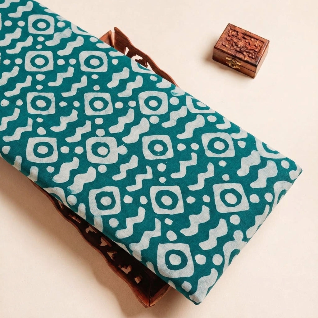Folded Sea Green Batik Cotton Fabric Highlighting and Texture