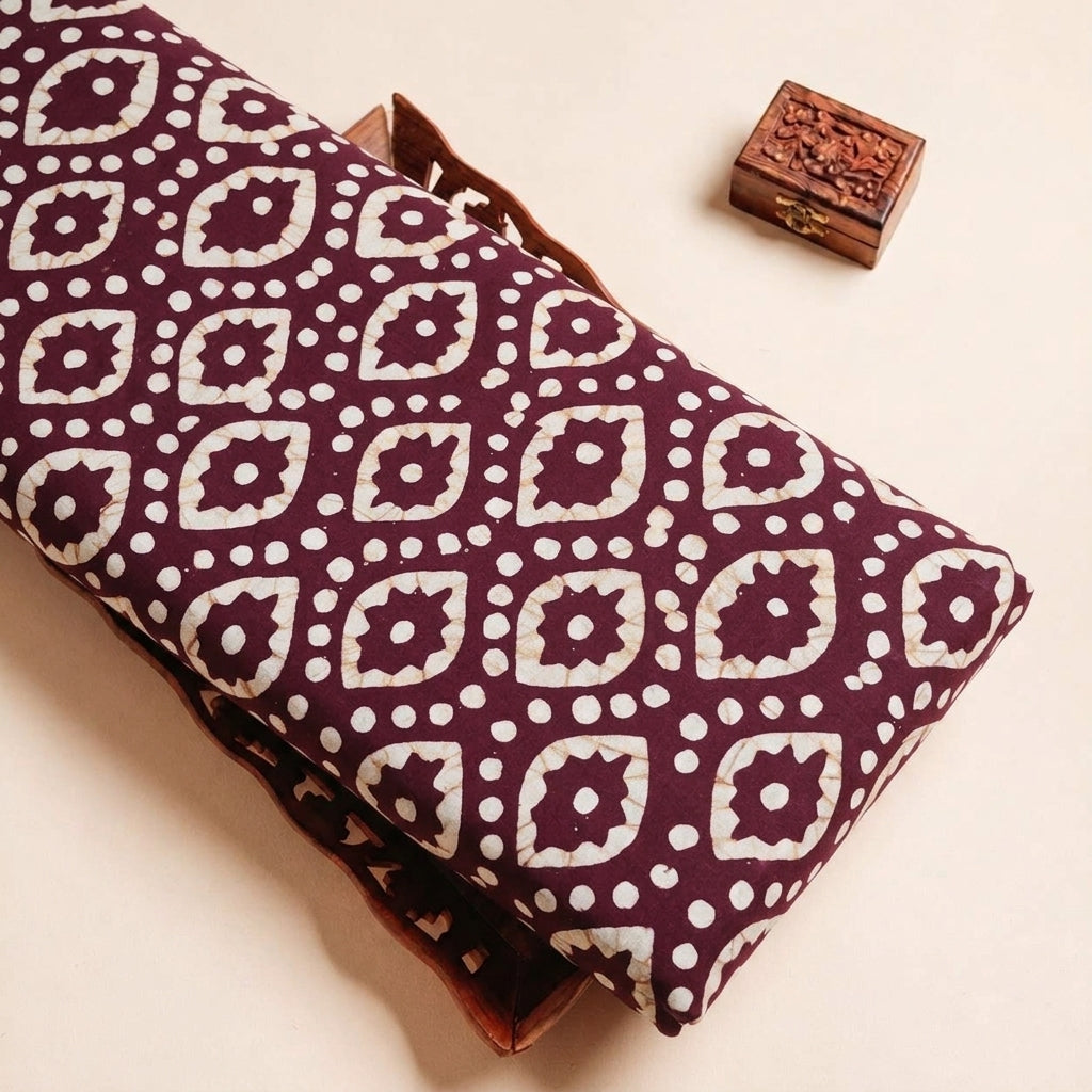 Folded Wine Batik Cotton Fabric Highlighting and Texture