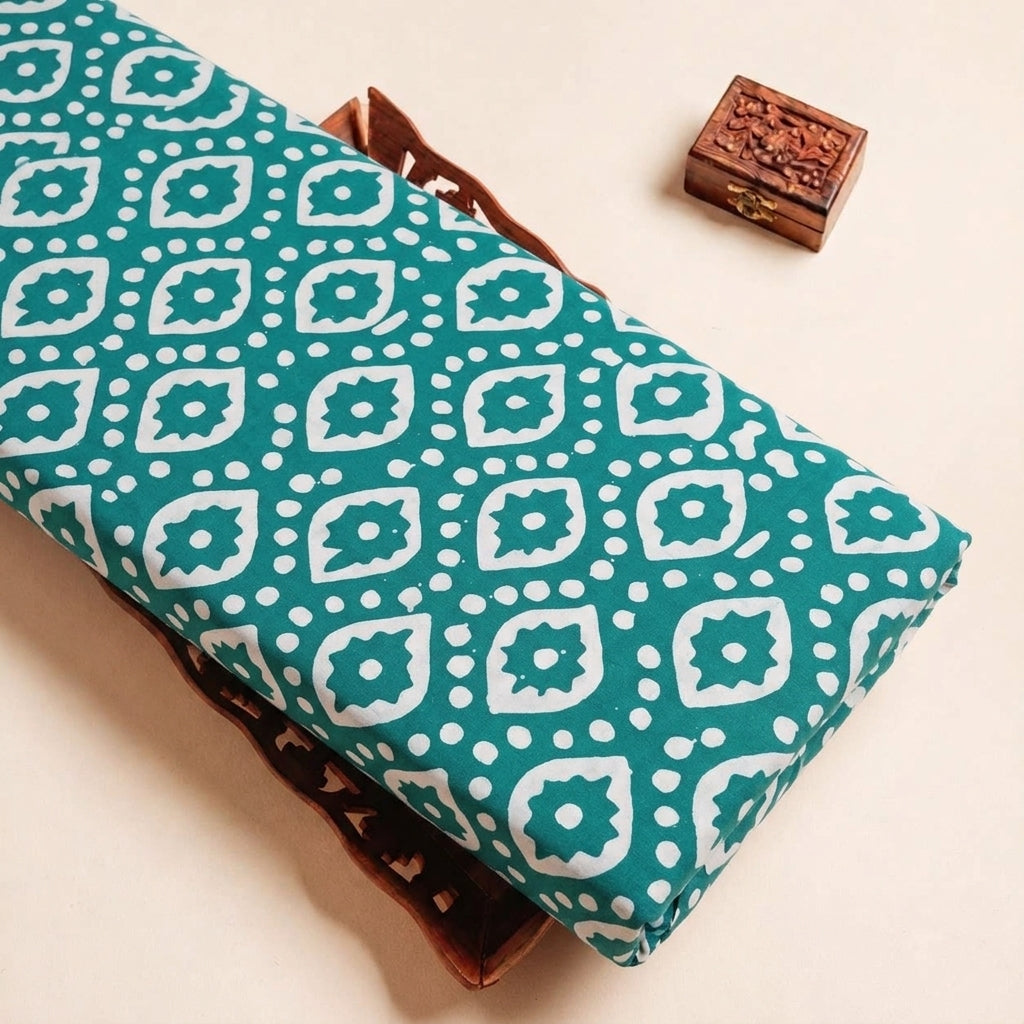 Folded Sea Green Batik Cotton Fabric Highlighting and Texture