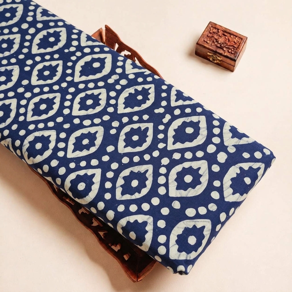 Folded Indigo Batik Cotton Fabric Highlighting and Texture
