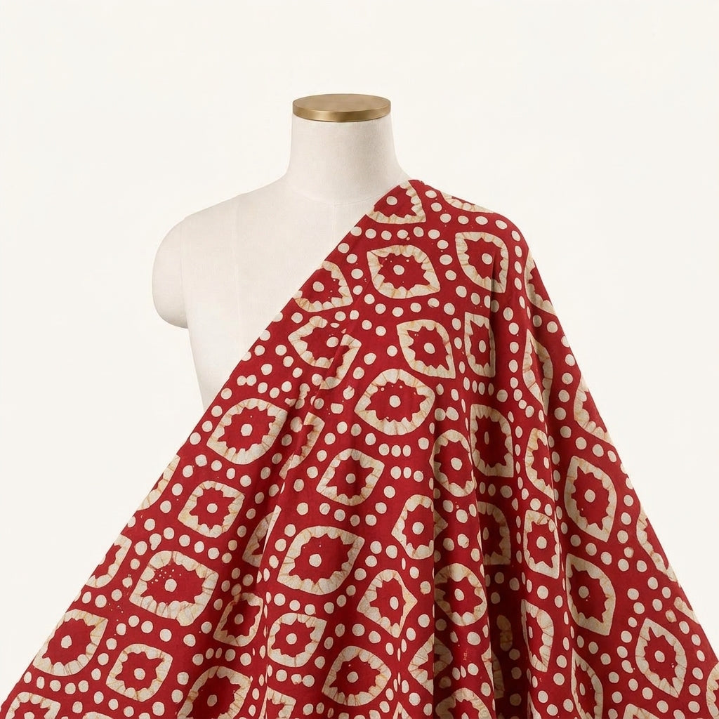 Batik Red Batik Cotton Fabric Draped as a saree