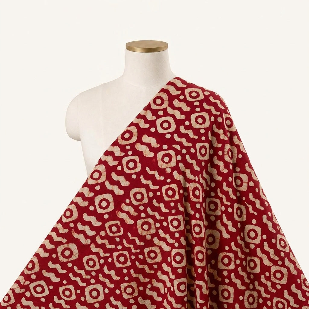 Batik Red Batik Cotton Fabric Draped as a saree