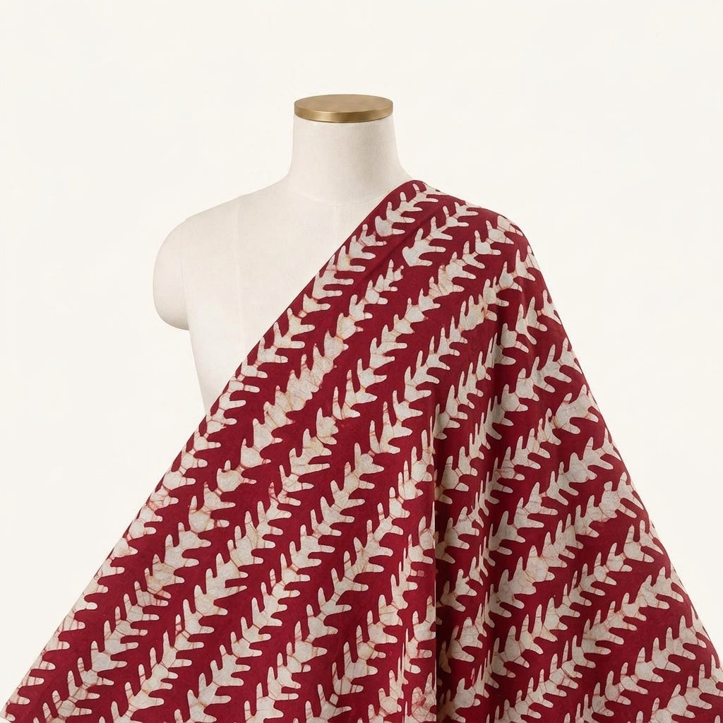 Batik Red Batik Cotton Fabric Draped as a saree