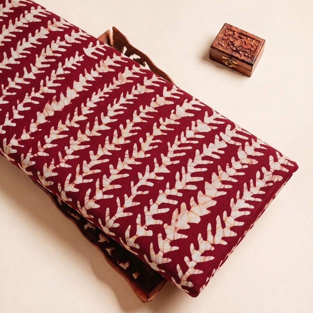 Folded Red Batik Cotton Fabric Highlighting and Texture