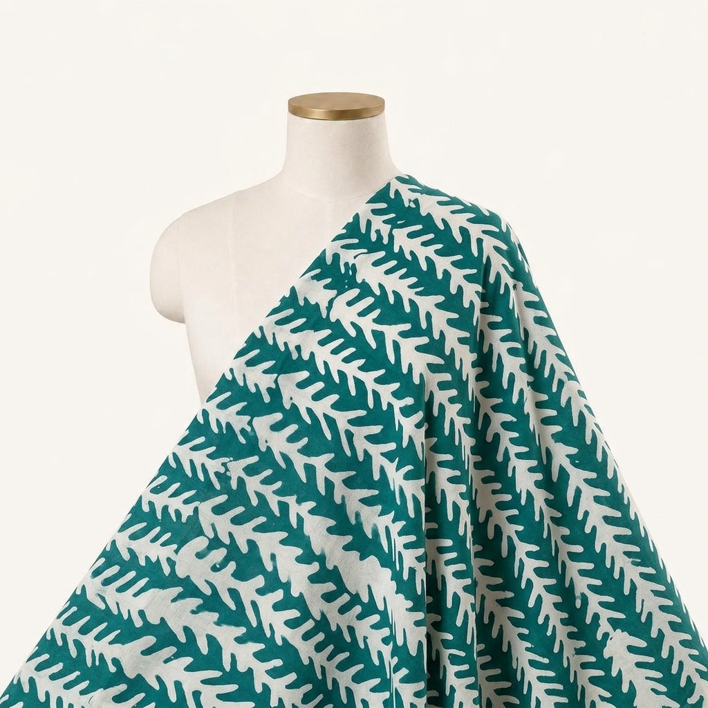 Batik Sea Green Batik Cotton Fabric Draped as a saree