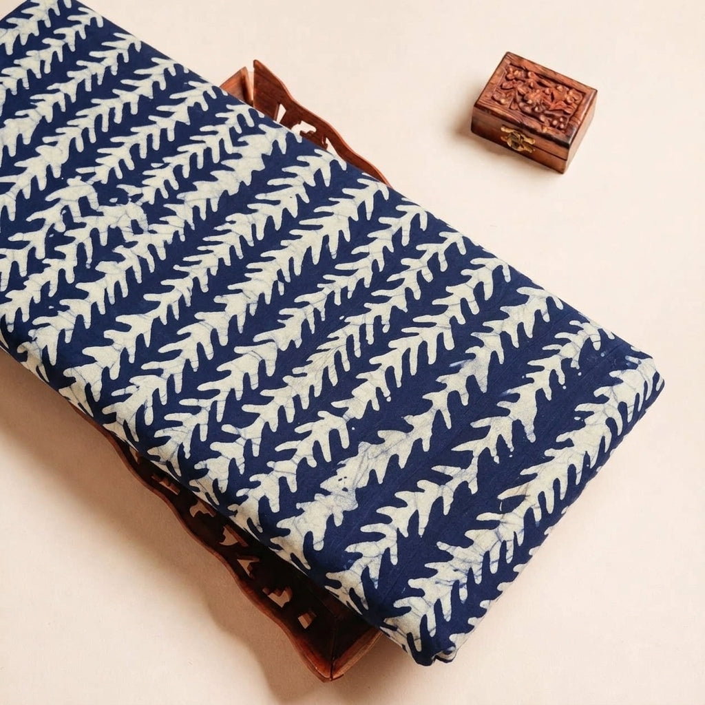 Folded Indigo Batik Cotton Fabric Highlighting and Texture