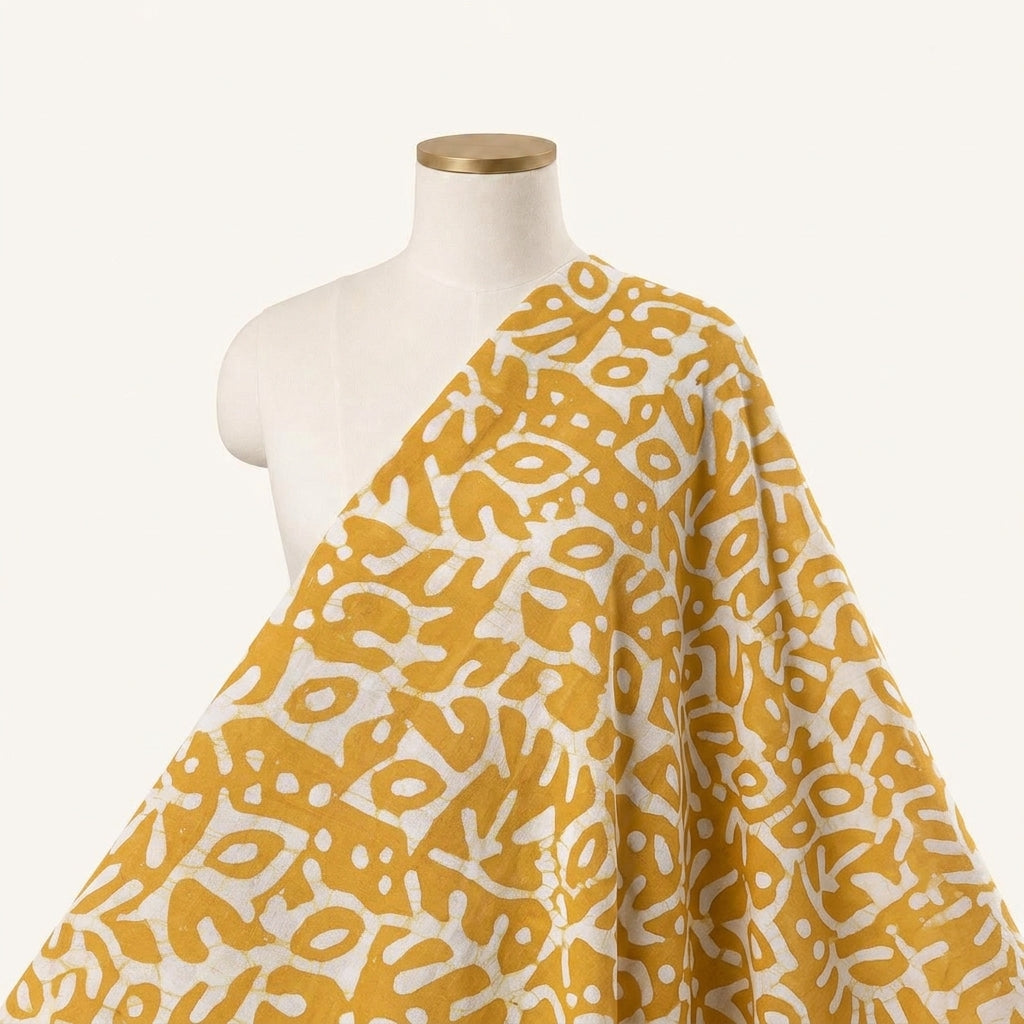 Batik Yellow Batik Cotton Fabric Draped as a saree