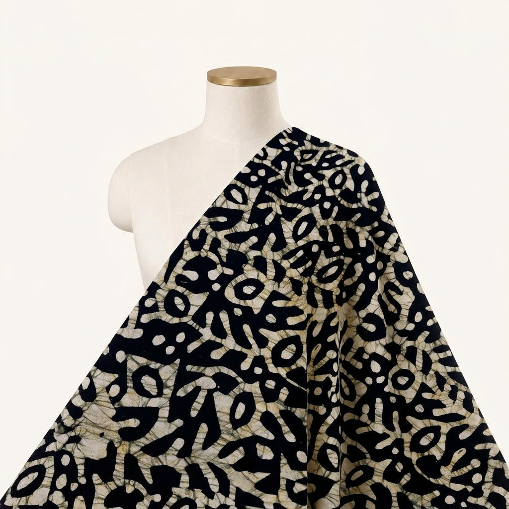 Batik Black Batik Cotton Fabric Draped as a saree