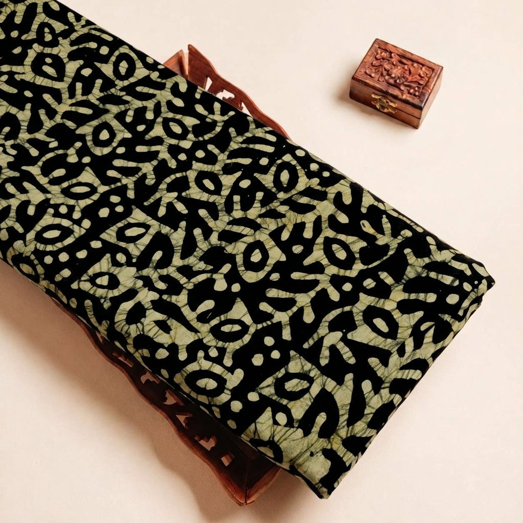 Folded Black Batik Cotton Fabric Highlighting and Texture