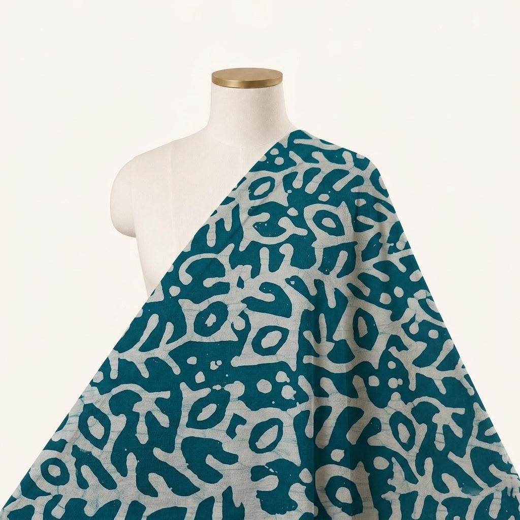 Batik Sea Green Batik Cotton Fabric Draped as a saree