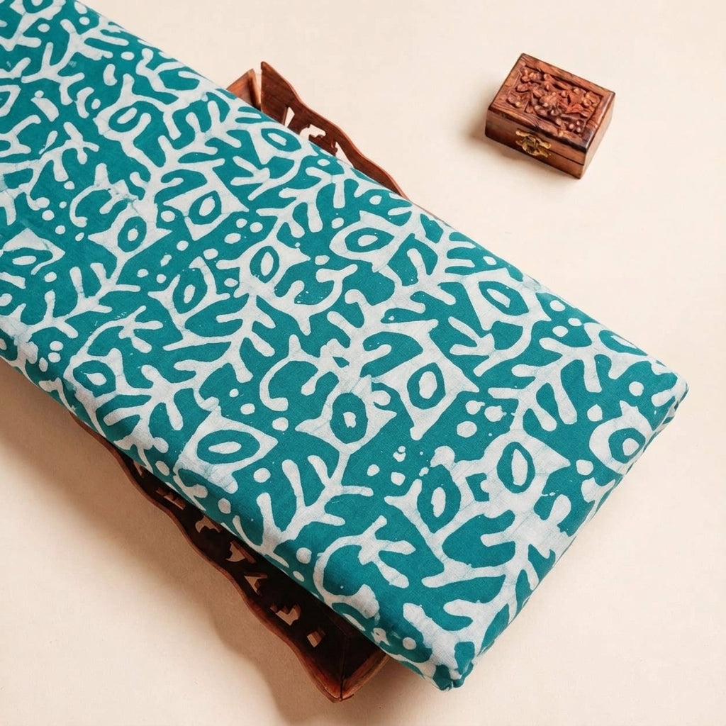 Folded Sea Green Batik Cotton Fabric Highlighting and Texture
