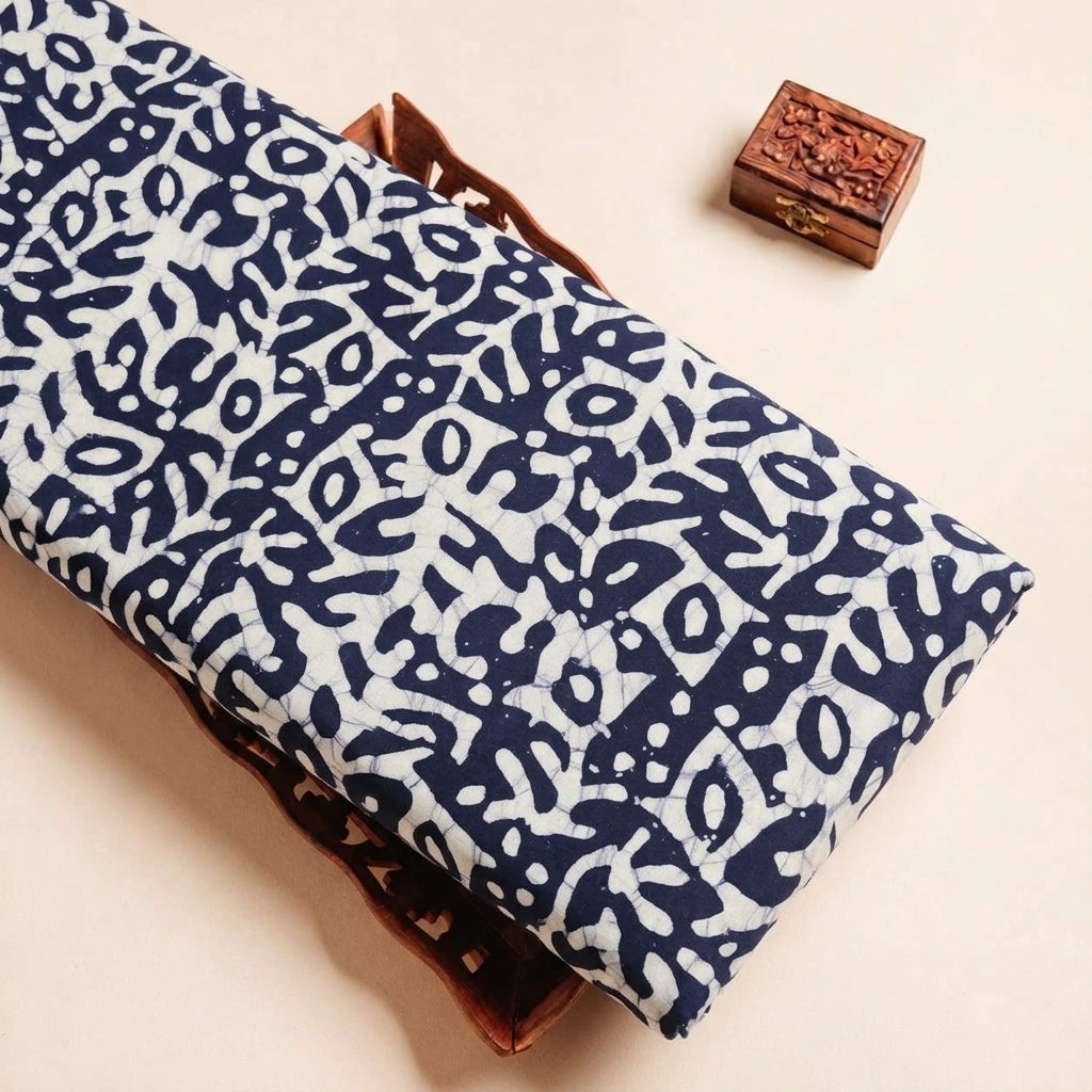 Folded Indigo Batik Cotton Fabric Highlighting and Texture