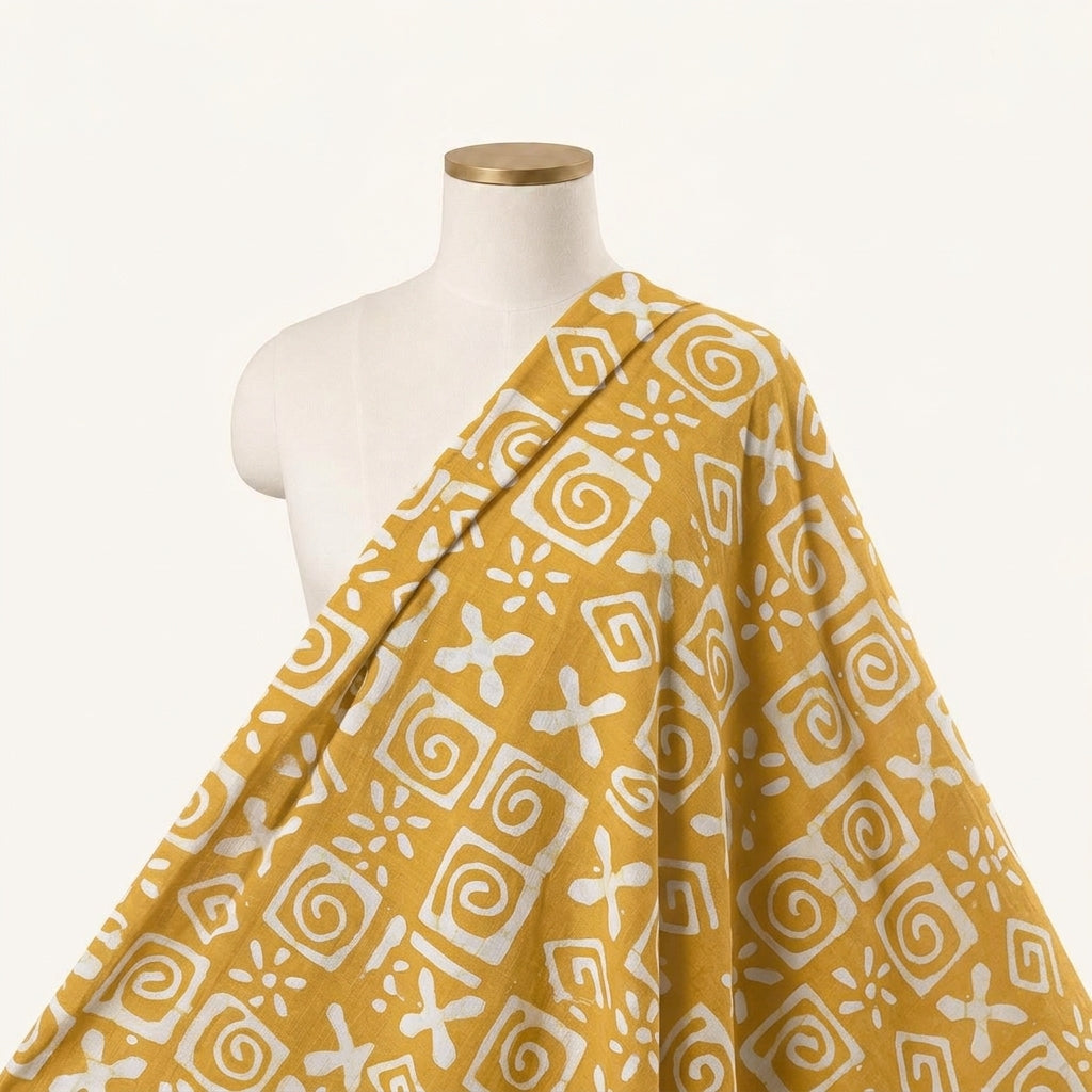 Batik Yellow Batik Cotton Fabric Draped as a saree