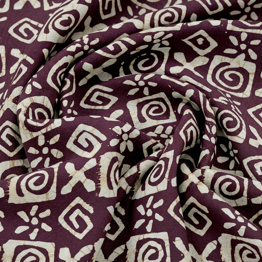 Swirled Batik Wine Batik Cotton Fabric