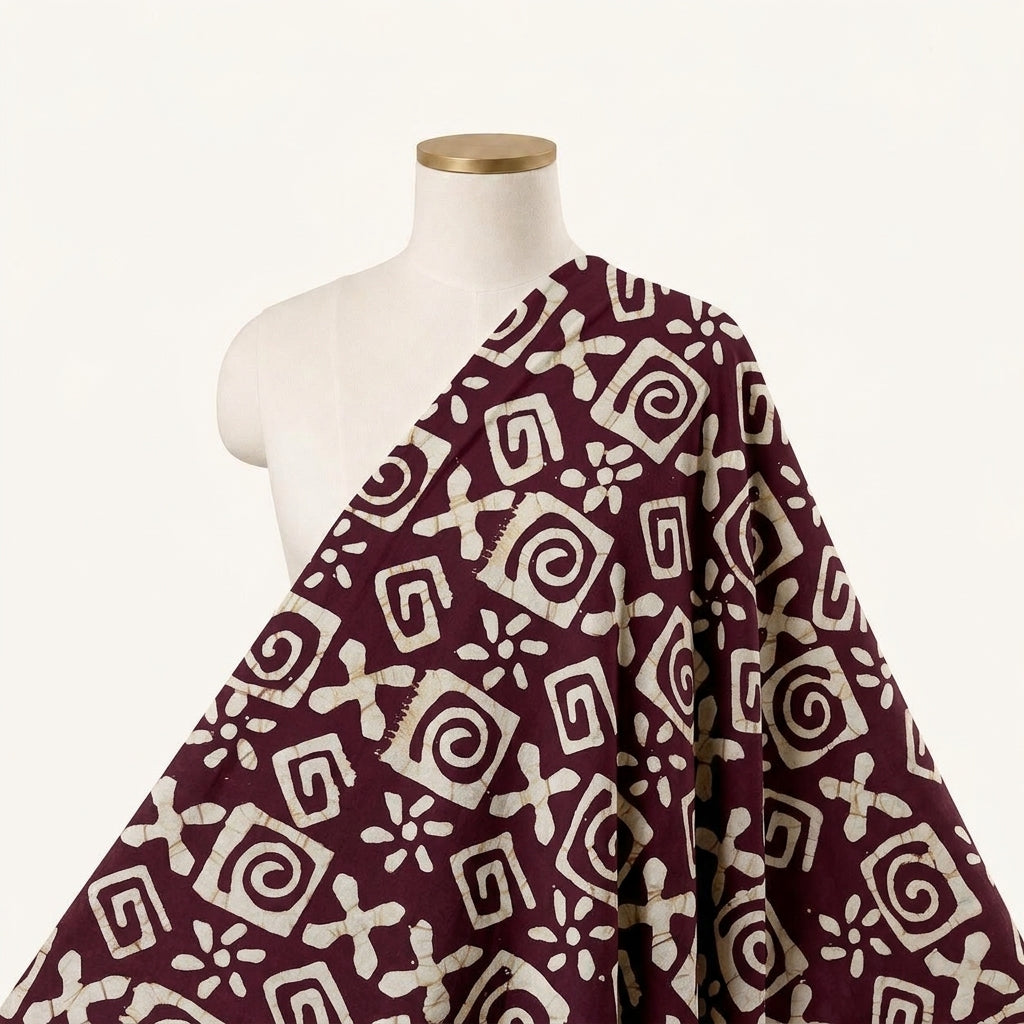 Batik Wine Batik Cotton Fabric Draped as a saree