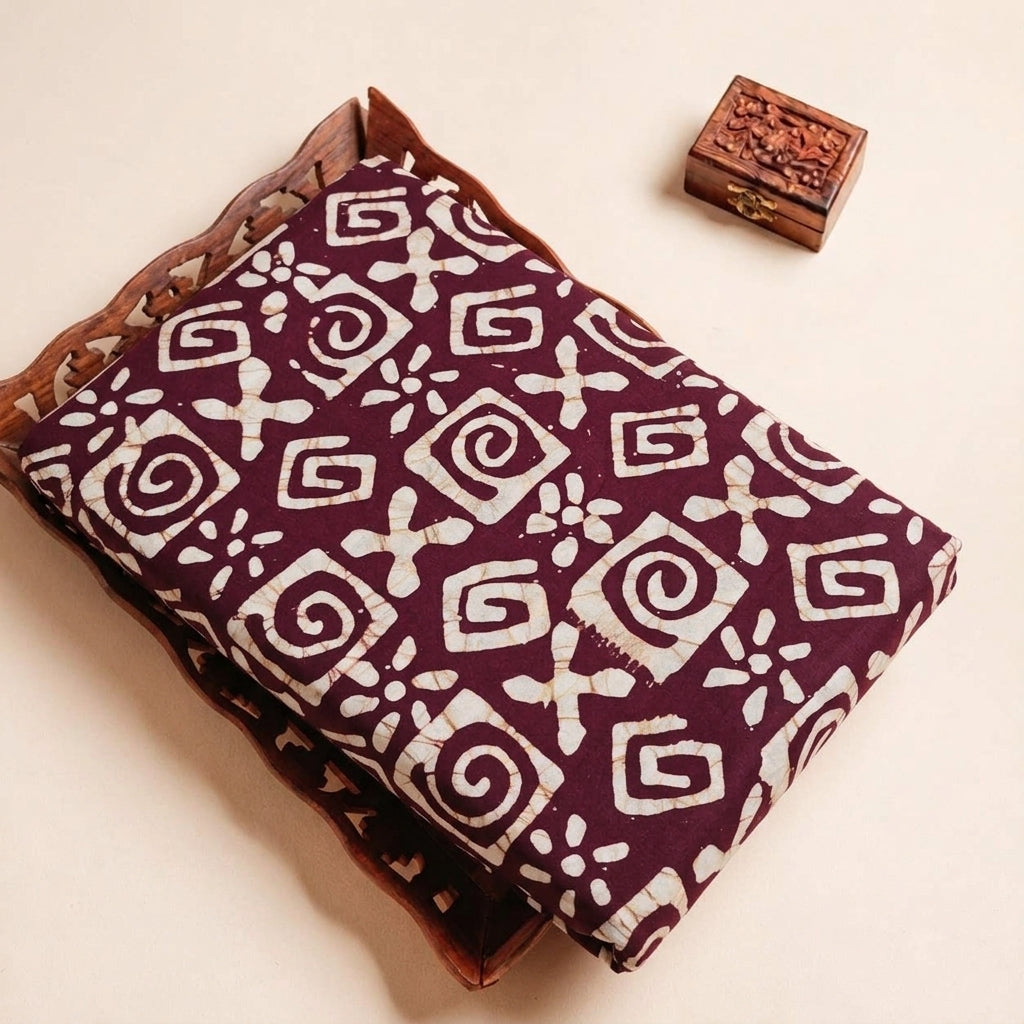 Folded Wine Batik Cotton Fabric Highlighting and Texture
