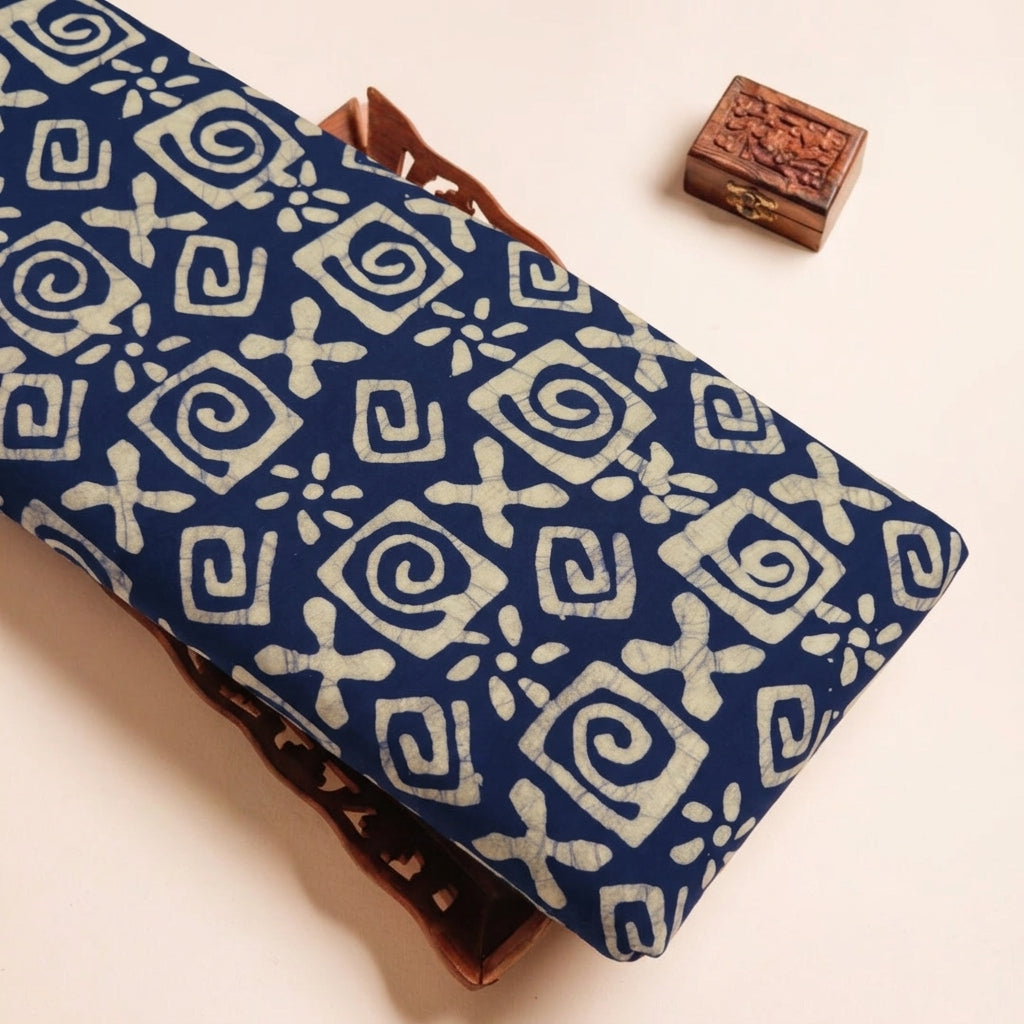 Indigo Ajrakh Cotton Fabric - EC16301