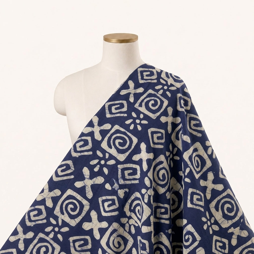 Indigo Ajrakh Cotton Fabric - EC16301