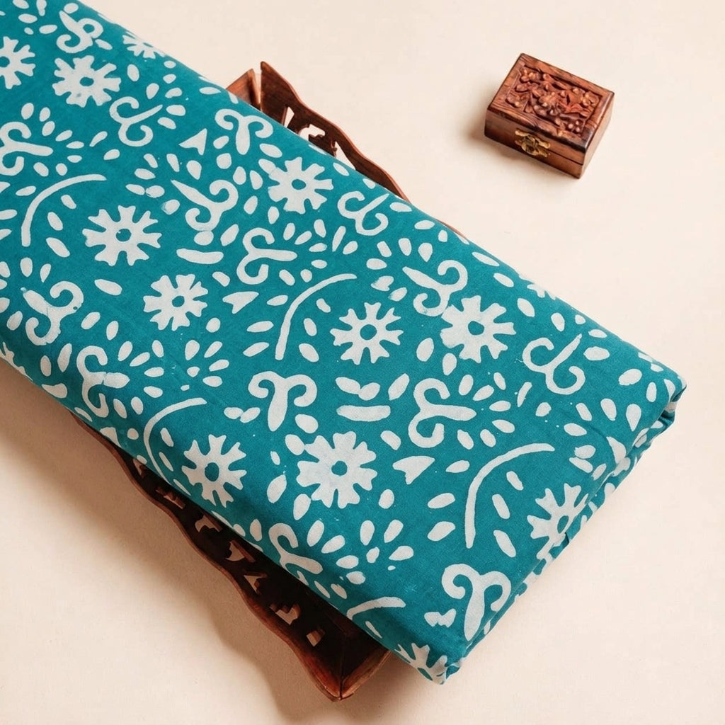 Folded Sea Green Batik Cotton Fabric Highlighting and Texture