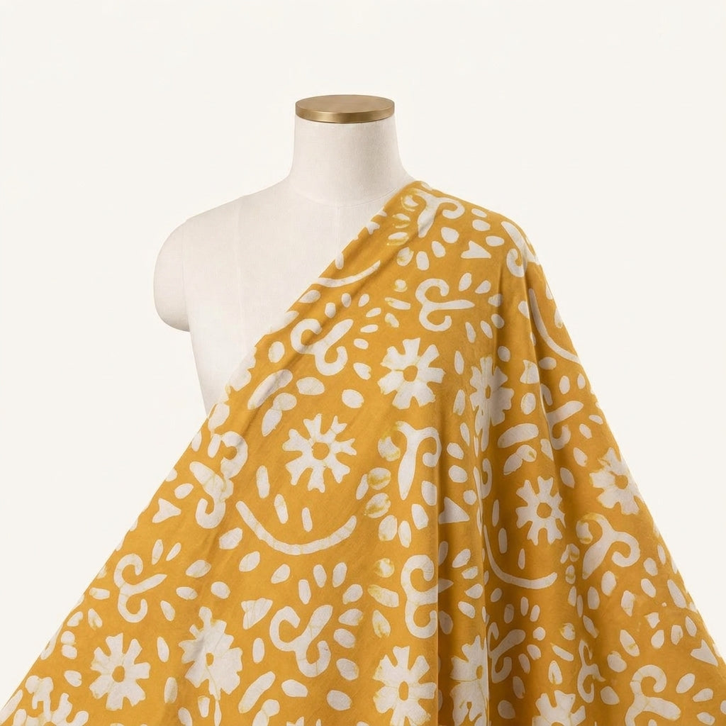 Batik Yellow Batik Cotton Fabric Draped as a saree