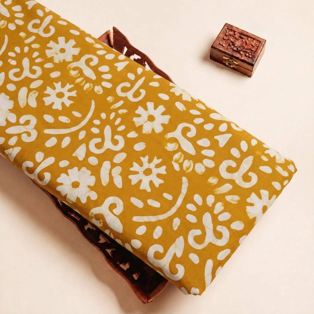 Folded Yellow Batik Cotton Fabric Highlighting and Texture